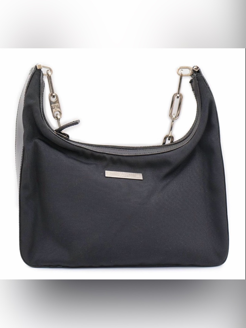 GUCCI Black Shoulder Bag with Silver Chain and leather Accent